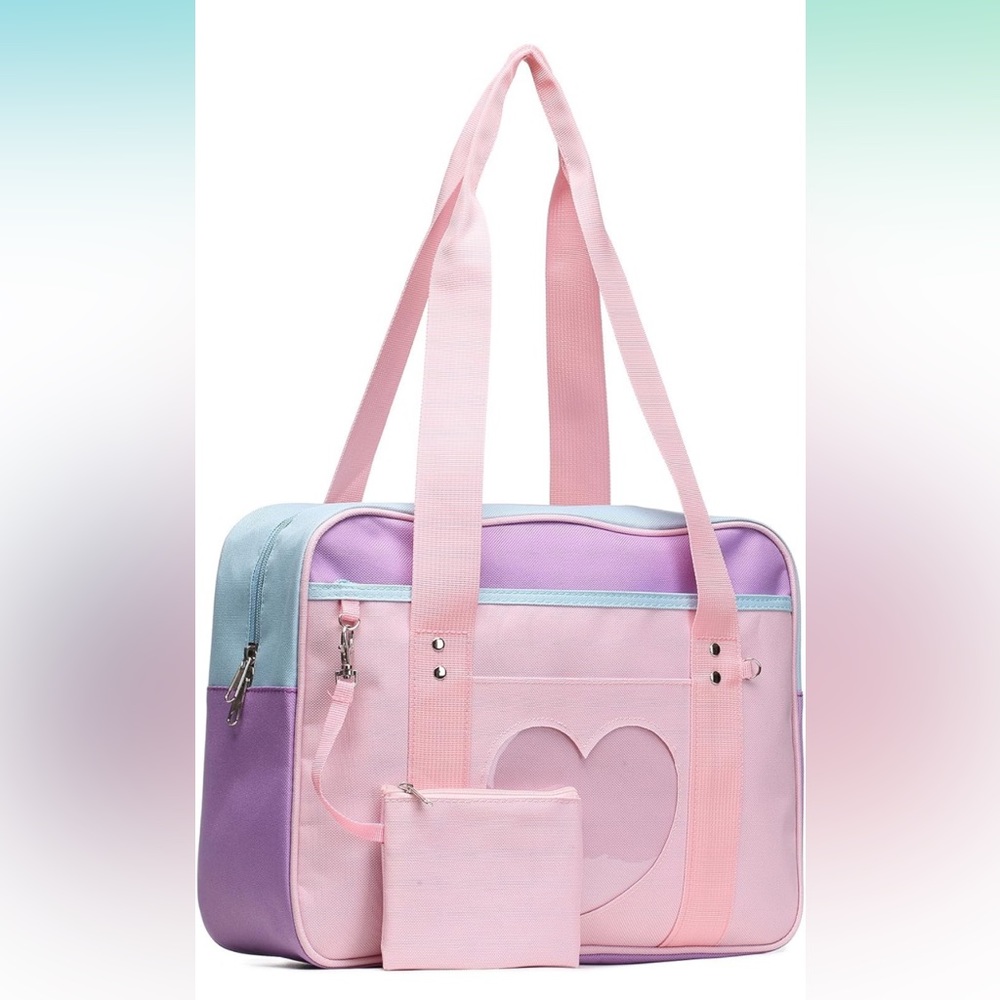Japanese school bag ita display heart Kawaii cute pastel laptop binder